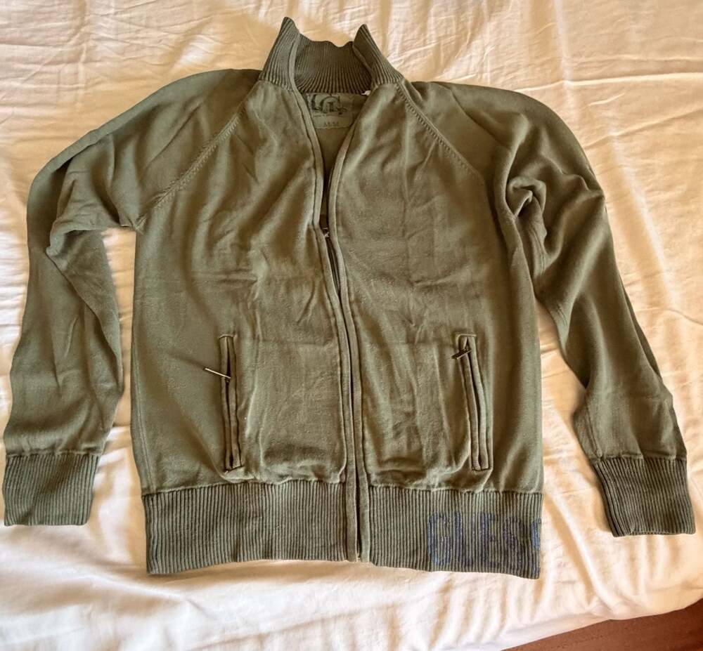 Guess Olive Green Full-Zip Knit Sweater Jacket
Distressed Guess Hoodie  M